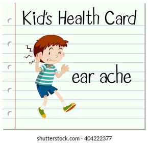 Health card with little boy and earache illustration