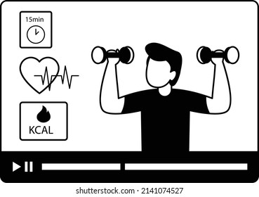 Health And Cardio Exercise Lectures Vector Icon Design, Online Video Training Symbol, E-Learning Sign, Virtual Courses Or Digital Academy Stock Illustration, Gym Fitness Tutorial Concept