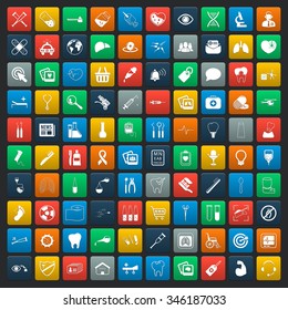 health care 100 icons set for web flat