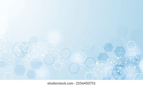 Health care abstract background with hexagons, lines and dots. Medical innovation banner template concept. Biology and pharmaceutical technology background. Vector illustration.