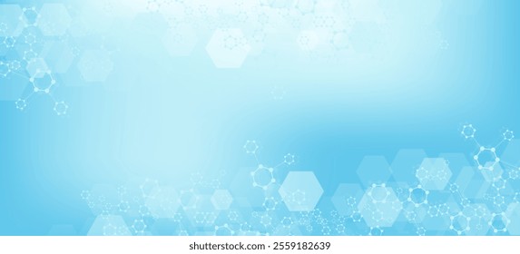 Health care abstract background with hexagons, lines and dots. Medical innovation banner template concept. Biology and pharmaceutical technology background. Vector illustration.