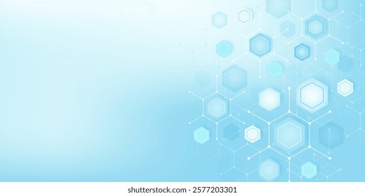 Health care abstract background with hexagons, lines and dots. Medical innovation banner template concept. Biology and pharmaceutical technology background. Vector illustration.