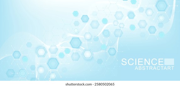 Health care abstract background with hexagons, lines and dots. Medical innovation banner template concept. Biology and pharmaceutical technology background. Vector illustration.