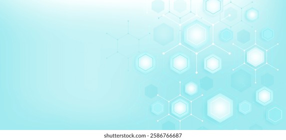 Health care abstract background with hexagons, lines and dots. Medical innovation banner template concept. Biology and pharmaceutical technology background. Vector illustration.