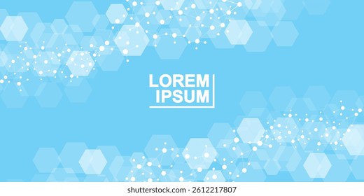 Health care abstract background with hexagons, lines and dots. Medical innovation banner template concept. Biology and pharmaceutical technology background. Vector illustration.