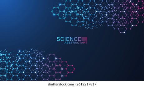 Health care abstract background with hexagons, lines and dots. Medical innovation banner template concept. Biology and pharmaceutical technology background. Vector illustration.