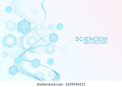 Saúde fundo abstrato com hexágonos, linhas e pontos. Conceito de modelo de banner de inovação médica. Biologia e tecnologia farmacêutica. Ilustração vetorial.
