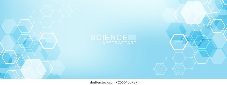 Health care abstract background with lines, dots and hexagons. Medical innovation banner template concept. Vector illustration.