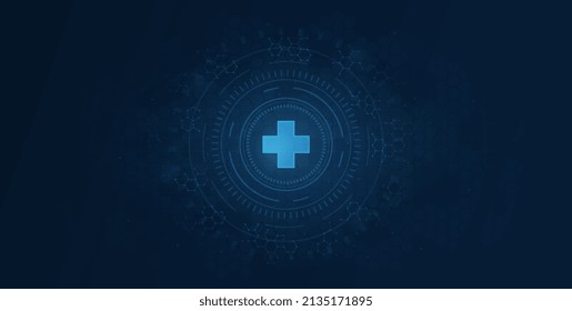 Health care banner. Digital technologies and modern world. Background or poster for website, innovation. DNA and genetic engineering and scientific research. Cartoon flat vector illustration