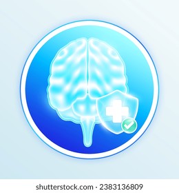 Health care brain human internal organs. Medical symbol cross in blue shield and check mark in green button. Labels for design food and pharmaceutical business products. Vector EPS10.
