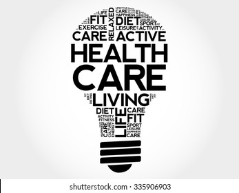 Health care bulb word cloud, health concept
