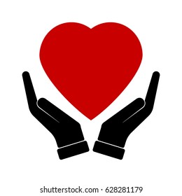 Health Care Center Icon. Flat Design. Isolated Illustration. Two hands holding a heart  
