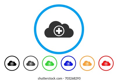Health Care Cloud rounded icon. Vector illustration style is a flat iconic symbol inside a circle, with black, grey, green, blue, orange, red color versions. Designed for web and software interfaces.