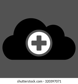 Health Care Cloud vector icon. Style is bicolor flat symbol, black and white colors, rounded angles, gray background.