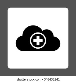 Health Care Cloud vector icon. Style is flat rounded square button, black and white colors, gray background.