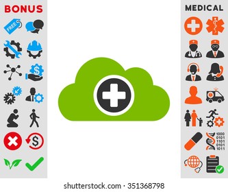Health Care Cloud vector icon. Style is bicolor flat symbol, eco green and gray colors, rounded angles, white background.