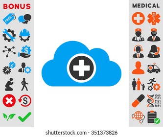 Health Care Cloud vector icon. Style is bicolor flat symbol, blue and gray colors, rounded angles, white background.