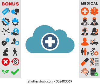 Health Care Cloud vector icon. Style is bicolor flat symbol, cyan and blue colors, rounded angles, white background.