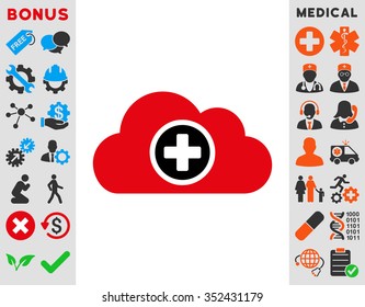 Health Care Cloud vector icon. Style is bicolor flat symbol, intensive red and black colors, rounded angles, white background.