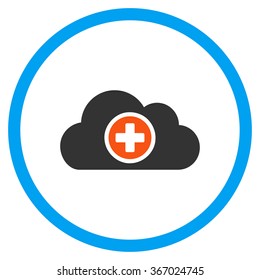 Health Care Cloud vector icon. Style is flat circled symbol, orange and blue colors, rounded angles, white background.