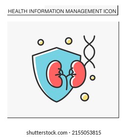 Health Care Color Icon. Kidney Protection From Diseases. DNA Analysis. Health Care. Health Information Management Concept. Isolated Vector Illustration