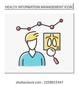 Health care color icon. Lungs examination. Treatment after covid19 disease. Health information management concept. Isolated vector illustration