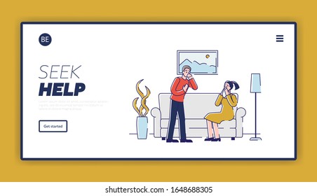 Health care and Common Cold Concept. Website Landing Page. Man And Woman are Sneezing. Ill People With Allergy, Influenza Symptoms. Web Page Cartoon Outline Linear Flat Vector illustration.