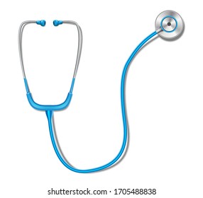Health care concept with blue stethoscope mockup isolated. Realistic stethoscope medicine equipment for health diagnosis. Vector illustration
