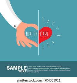 Health care concept: doctor hand  in shape of heart on blue background.