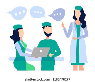 Health care concept. Meeting, a Council of doctors, discuss the diagnosis, develop a method of treatment. Doctors colleagues. Vector illustration