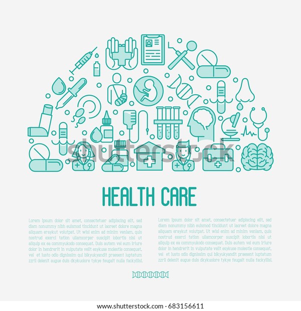 Health Care Concept Thin Line Icons Stock Vector Royalty Free