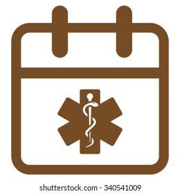 Health Care Date vector icon. Style is flat symbol, brown color, rounded angles, white background.