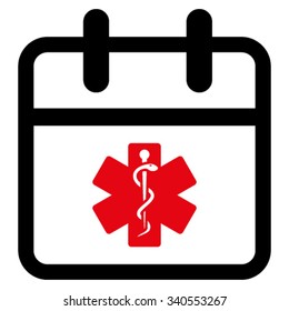 Health Care Date vector icon. Style is bicolor flat symbol, intensive red and black colors, rounded angles, white background.