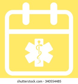 Health Care Date vector icon. Style is flat symbol, white color, rounded angles, yellow background.