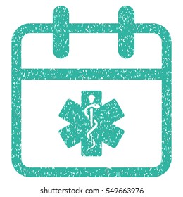 Health Care Day grainy textured icon for overlay watermark stamps. Flat symbol with dirty texture. Dotted vector cyan ink rubber seal stamp with grunge design on a white background.