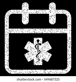Health Care Day grainy textured icon for overlay watermark stamps. Flat symbol with dirty texture. Dotted vector white ink rubber seal stamp with grunge design on a black background.