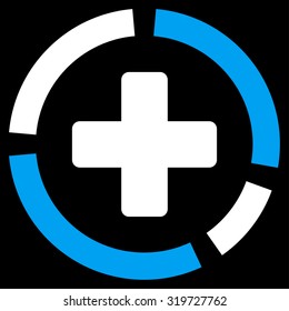 Health Care Diagram vector icon. Style is bicolor flat symbol, blue and white colors, rounded angles, black background.