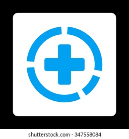 Health Care Diagram vector icon. Style is flat rounded square button, blue and white colors, black background.
