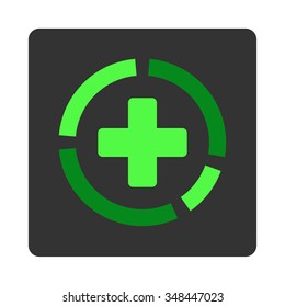 Health Care Diagram vector icon. Style is flat rounded square dark gray button, green symbol, white background.