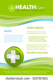 Health care document template with three dimensional glossy cross icon