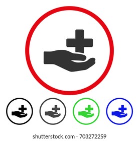 Health Care Donation rounded icon. Vector illustration style is a flat iconic symbol inside a red circle, with black, grey, blue, green versions. Designed for web and software interfaces.