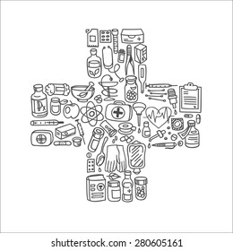 Health care doodle icons background, vector illustration