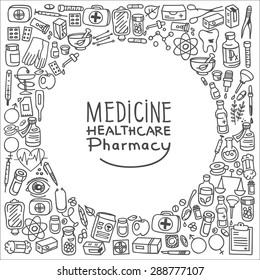 Health care doodle icons background, vector illustration
