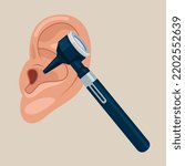 Health care ear disease and equipment, ear examination. Flat vector illustration.