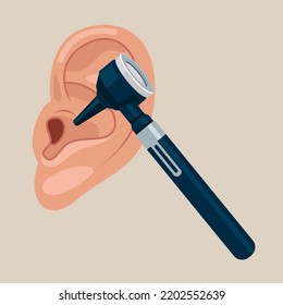 Health care ear disease and equipment, ear examination. Flat vector illustration.