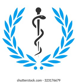 Health Care Emblem vector icon. Style is bicolor flat symbol, blue and gray colors, rounded angles, white background.
