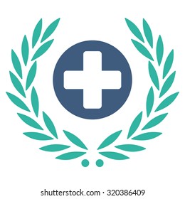 Health Care Embleme vector icon. Style is bicolor flat symbol, cobalt and cyan colors, rounded angles, white background.
