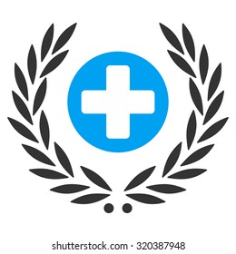 Health Care Embleme vector icon. Style is bicolor flat symbol, blue and gray colors, rounded angles, white background.