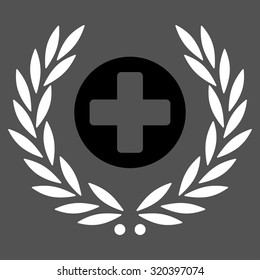 Health Care Embleme vector icon. Style is bicolor flat symbol, black and white colors, rounded angles, gray background.