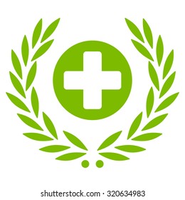 Health Care Embleme vector icon. Style is flat symbol, eco green color, rounded angles, white background.